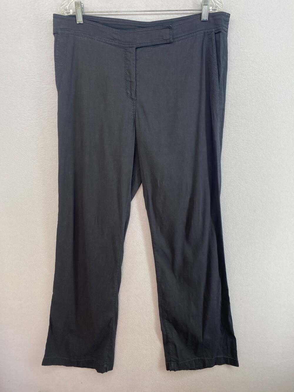 EILEEN FISHER Pants 14 Stretch Linen Viscose Straight Trouser Full Length Gray